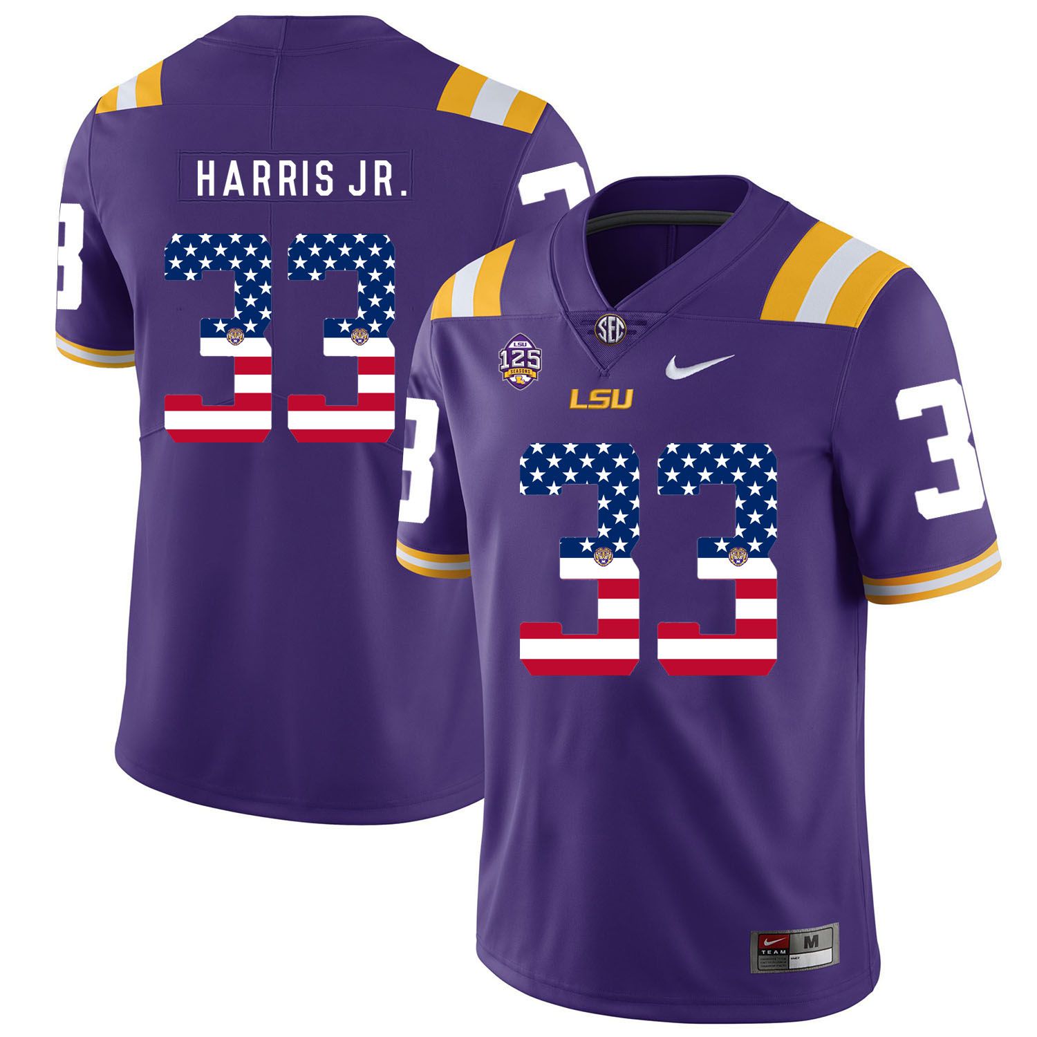 Men LSU Tigers #33 Harris jr Purple Flag Customized NCAA Jerseys->customized ncaa jersey->Custom Jersey